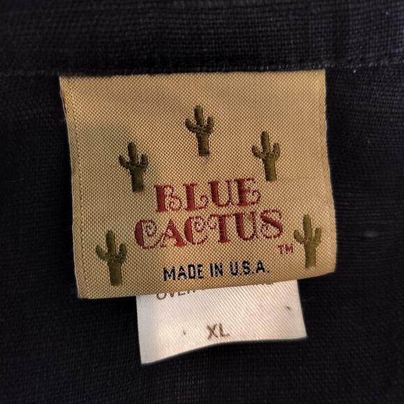 Blue Cactus Linen Button Up Shirt Hand-Painted Funky Art to Wear - Picture 11 of 12